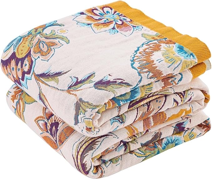 XIBLC Boho Throw Blanket for Bed, 100% Cotton Soft Rustic Quilt Fall Blanket, 50"x60" Floral Printed Farmhouse Decor Bed Blankets, All Season Rustic Reversible Bohemian Throw Quilt