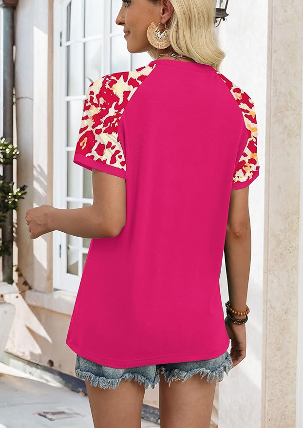 WIHOLL Womens Summer Tops Color Block Short Sleeve Raglan Shirts Spring Fashion Clothes Vacation Outfits