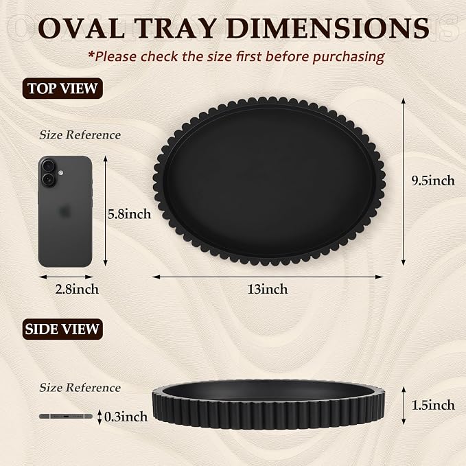 Oval Tray for Coffee Table Decor, 13" Concrete Tray, Table Centerpieces Decorative Trays for Home Decor, Modern Decorative Trays for Coffee Tables, Centerpiece Trays, Black