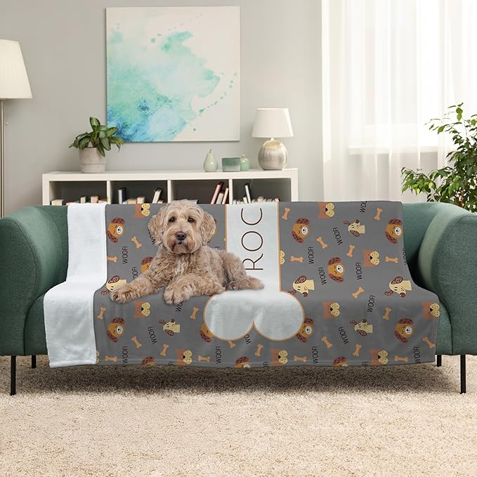 Prints Next Day – Custom 60" x 80" Plush Pet Lightweight Blanket with Name - Gift for Dog or Cat Owners - Personalized Couch Throw - Puppy Patterned - Printed in America