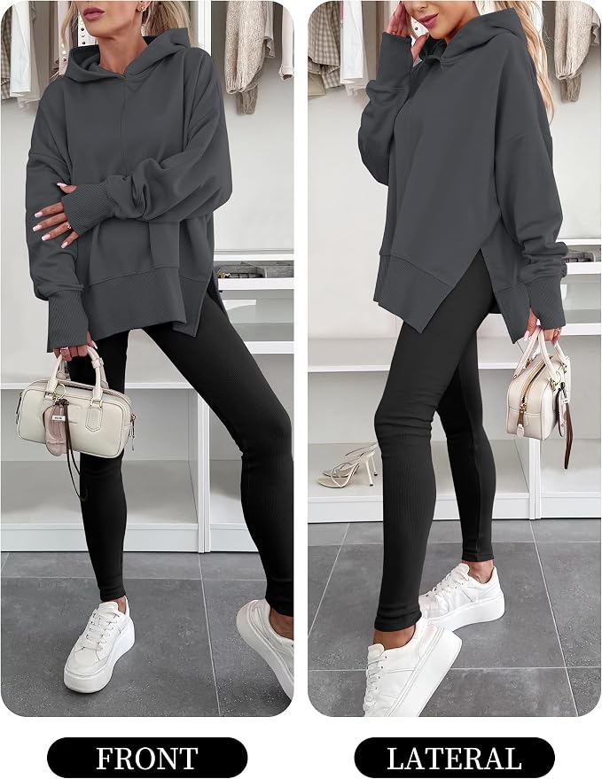 ANRABESS Womens Oversized Hoodies Long Sleeve Fleece Side Slit Hooded Sweatshirts Pullover 2026 Fall Outfits Y2K Clothes