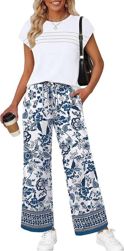 WIHOLL Two Piece Set for Women Summer Spring Outfits Matching Sets Women Clothing Airport Travel Vacation Wide Leg Pants
