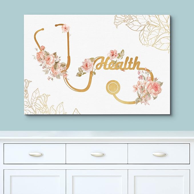 wall26 Canvas Print Wall Art Doctor Stethoscope Pastel Rose Flowers Medical & Hospital Health Illustrations Modern Art Floral Botanical Colorful Decorative for Living Room, Bedroom, Office - 32"x48"