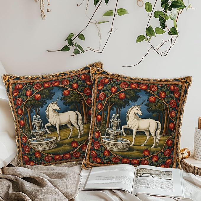 Vintage Horse Floral Velvet Pillow Covers 18x18 Inch Tapestry Art Flowers Throw Pillows for Couch Cushion Covers Pillowcase European French Country Pillow Cases for Sofa Bed Bedroom
