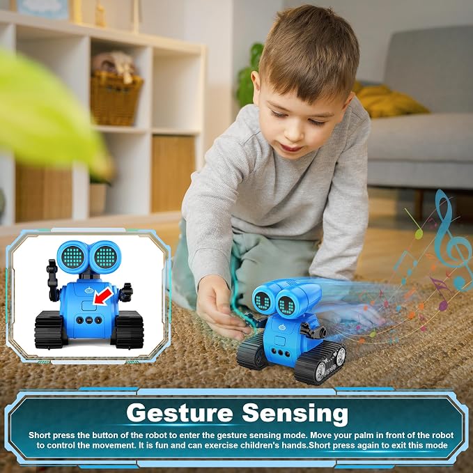 Hamourd Robot Toys for Boys Girls, Emo Robot with Walkie-Talkie Function, Gesture Sensing, Flexible Head & Arms, Programming Motion, Dance Moves, Music, Multi-Mode LED Eye, Toys for Ages