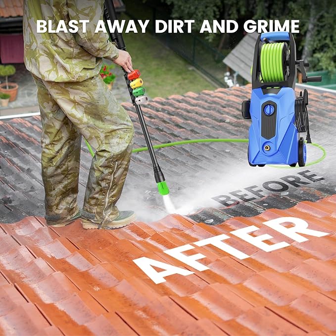Pressure Washer 5000PSI Power Washers Powered with 33ft Pressure Hose, 4 Nozzle and Foam Cannon, powerwashers for Home, Cars, Fences, Patio, Dark Blue
