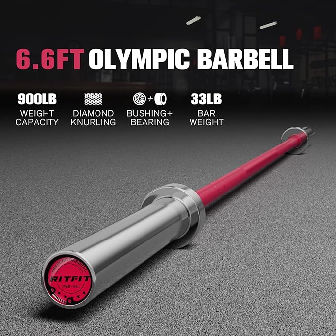 RITFIT 7FT Olympic Barbell for Strength and Weightlifting Training - 2 Inch Olympic Bar for Squat, Deadlift, Bench Press, Curl, Overhead Press - 500lbs/1000lbs/1500lbs Capacity