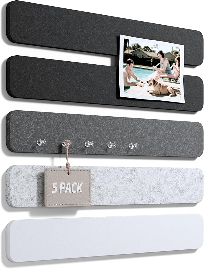 Fluxynara 13" x 2" Felt Wall Panels, Concrete Echo | 5-Pack Cork Board Alternative with 35 Push Pins, Adhesive Mounting for Bedroom Door or Home Office