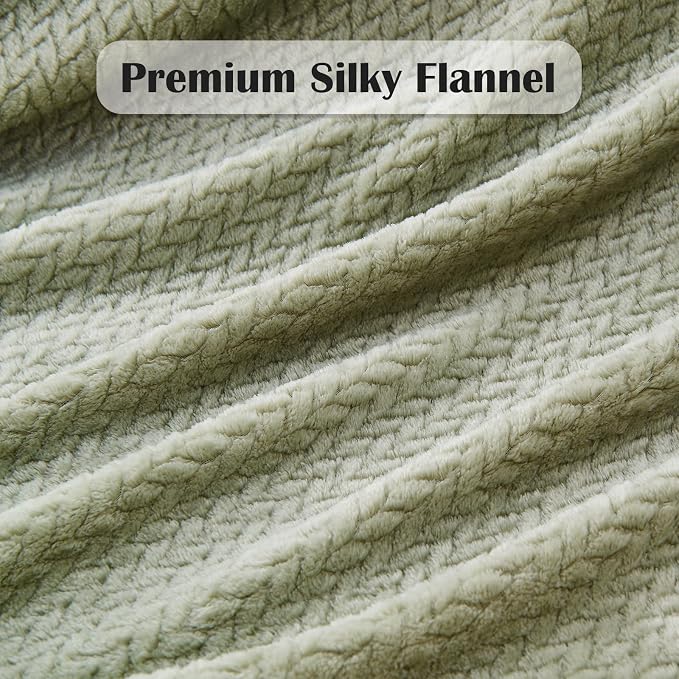 NEWCOSPLAY Fleece Leaves Pattern Twin Blanket, Sage Green, 60"x80" | Super Soft Throw Blanket, Lightweight Cozy Bed Sofa Blanket, Premium Silky Flannel Fleece, Travel Blanket for All Season Use