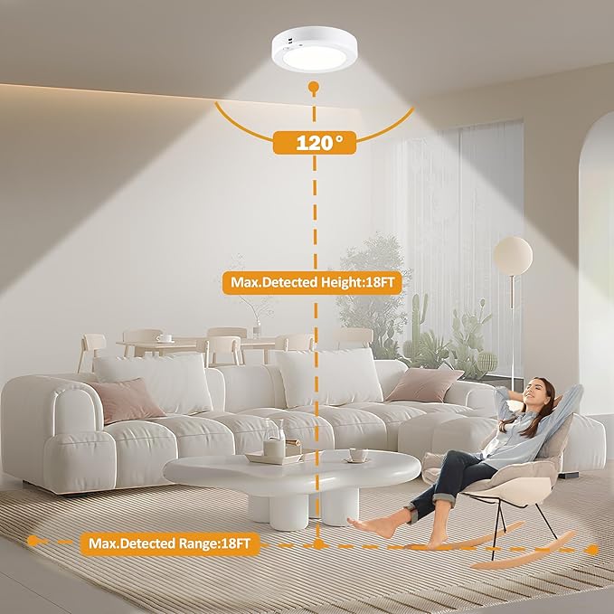 LIT-PaTH Battery Operated Motion Sensor LED Ceiling Light, 5000K 6.1inch 140 Lumens Battery Powered Wireless Motion Ceiling Light for Hallway Laundry Stair Pantry,4-Pack (Battery Not Included)