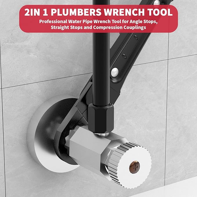 Plumbing Tools Angle Stop Wrench Kit - 3-Piece Plumber Tool Set with Compression Sleeve Puller & 4-Way Sillcock Key - Fits 3/8" & 1/2" MPT Ferrule Removal Tool for Tight Spaces Under Sink-Black
