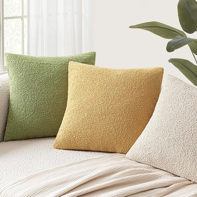 Foindtower Pack of 2 Textured Boucle Throw Pillow Covers Accent Solid Decorative Lumbar Pillow Cases Cozy Couch Cushion Case for Chair Sofa Bedroom Living Room Home Decor 12x20 Inch Light Yellow