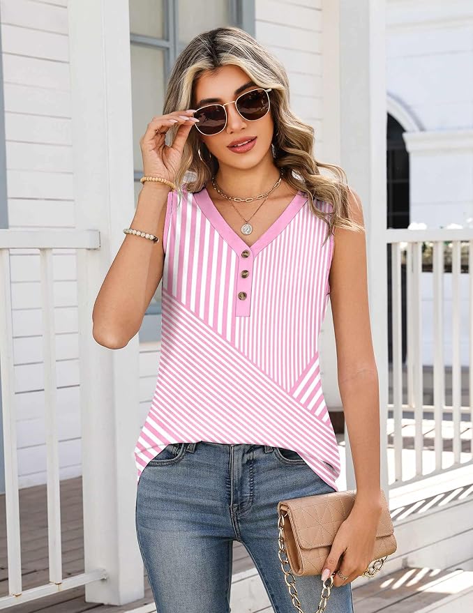 Zeagoo Tank Tops for Women 2026 Summer Top Henley Shirts Dressy Casual Loose Fit V-Neck Button Down Sleeveless Tshirt Blouse