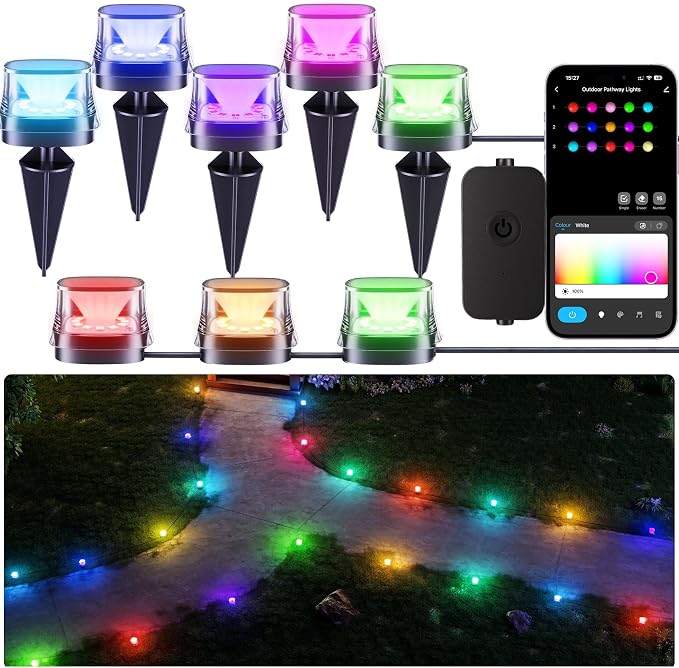 DeckTok 50ft Smart RGBCW LED Outdoor Ground Lights IP67 Waterproof 15 Pack | 100LM Pathway Lights Work with Alexa Google Assistant, Landscape Lighting for Path Yard Lawn Patio Pool Fence & Party Decor