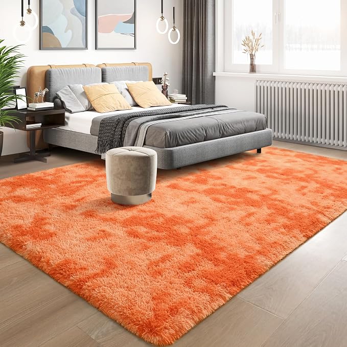 Tepook Orange Area Rugs for Living Room Bedroom, 4x6 Fluffy Shaggy Fuzzy Rug for Kids Room, Large Plush Shag Carpet for Nursery Dorm Classroom Playroom Home Decor Aesthetic