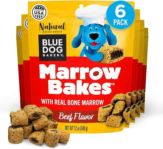 Blue Dog Bakery MarrowBakes Snacks | Small, Crunchy Beef Flavor Treat | Natural Healthy Dog Treats, 12 oz (Pack of 6)