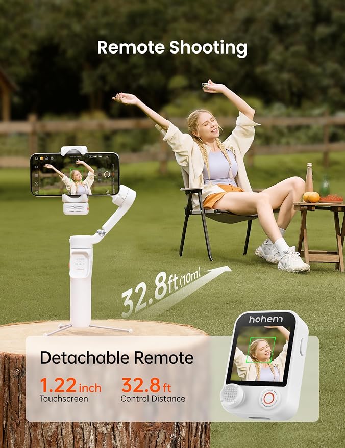 Hohem iSteady V3 Ultra Gimbal Stabilizer for Smartphone, AI Tracking Phone Gimbal, 1.22" Touchscreen Detachable Remote Control, Built-in Extension Rod & Tripod, 360�� Infinite Pan, Vlog Filming, White