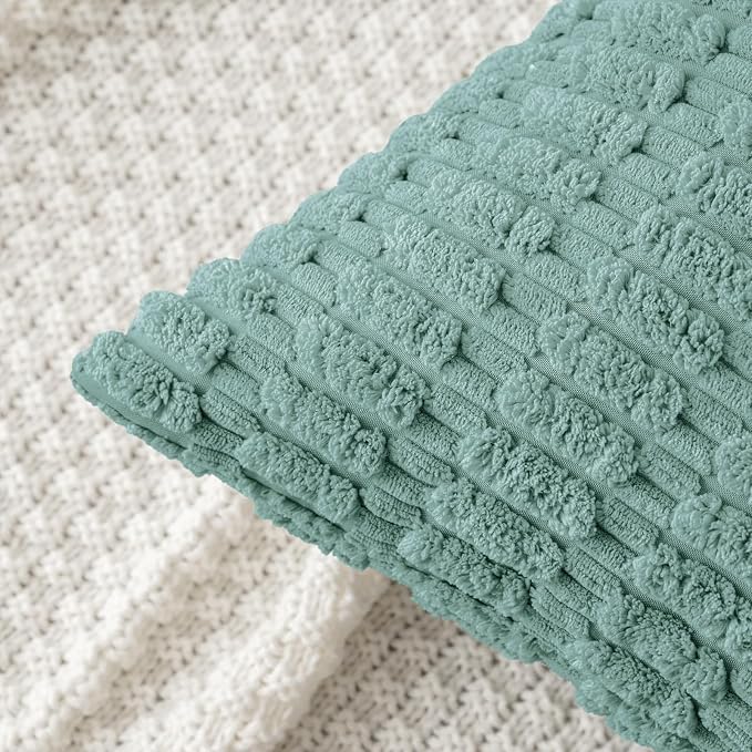 MIULEE Pack of 2 Corduroy Decorative Throw Pillow Covers 16x16 Inch Soft Boho Striped Pillow Covers Modern Farmhouse Home Decor for Summer Sofa Living Room Couch Bed Teal Green