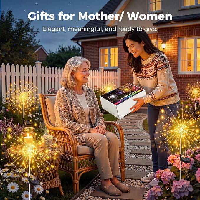 btfarm 6 Pack 120 LED Solar Garden Lights Outdoor, 8 Modes Firework Lights Solar Powered, Waterproof Twinkle Fairy Light Outside for Yard Patio Pathway Pool Christmas Party Decorative, Warm White