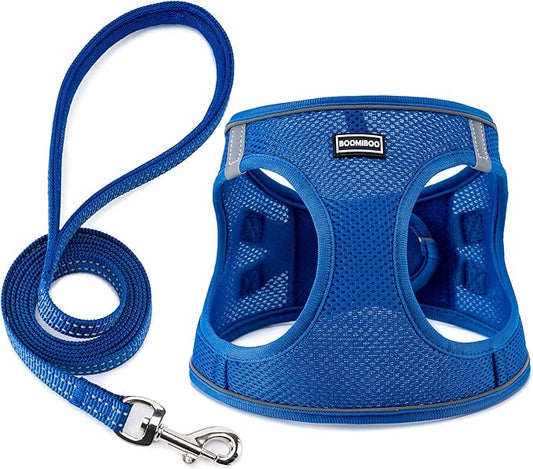 BOOMIBOO Dog Harness with Leash Set, No Pull Adjustable Reflective Step-in Puppy Pet Vest Harnesses for Small Medium Large Dogs and Cats,Blue L