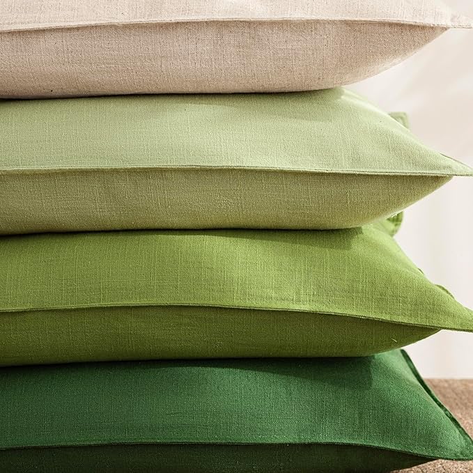 Foindtower Pack of 2, Decorative Linen Solid Throw Pillow Covers Soft Accent Euro Cushion Case Boho Farmhouse Pillowcase for Chair Couch Sofa Bedroom Living Room Home Decor 20 x 20 Inch Lush Green