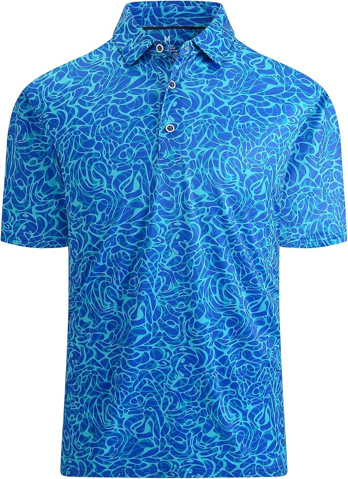 Esabel.C Golf Shirts for Men Dry Fit Performance Short Sleeve Print Moisture Wicking Collared Shirt