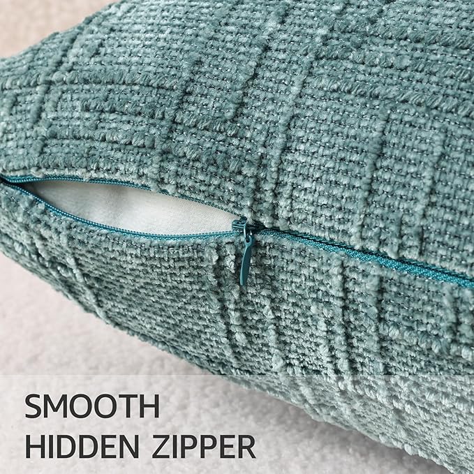 decorUhome Textured Chenille Throw Pillow Covers 22x22 Set of 2 Teal | Fall Modern Farmhouse Soft Cozy Slubby Couch Pillow Cases Boho Decorative Pillow Cases for Bed Sofa Living Room Home Decor