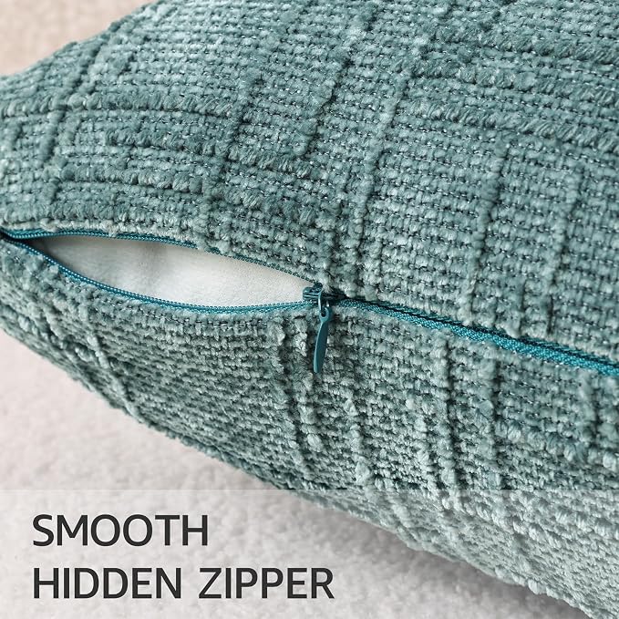 decorUhome Textured Chenille Throw Pillow Covers 20x20 Set of 2 Teal | Fall Modern Farmhouse Soft Cozy Slubby Couch Pillow Cases Boho Decorative Pillow Cases for Bed Sofa Living Room Home Decor