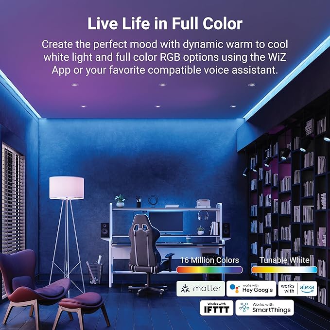 HALO 5/6" Dual Zone Smart Wi-Fi Recessed LED Light Powered by WiZ Pro 4-Pack, Dimmable Full Color w/SpaceSense, Smart Home Ready RLWZDZT56-4PK