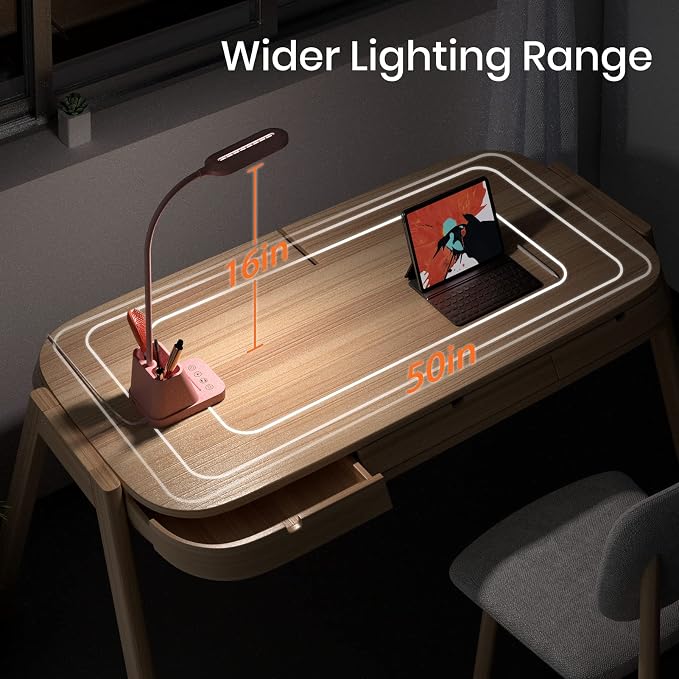 AXX Pink Cute Desk Lamp with USB Charging Port for Kids Teen Girls Women | Kawaii, Small, LED, 650LM, for College Dorm Room Bedrooms, Home Office Accessories, Study Table Essentials