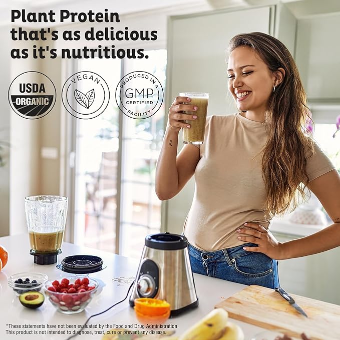 KOS Organic Vegan Protein Powder with 50mg Caffeine, Salted Caramel Coffee - Pea Protein Blend, Plant Based Superfood Rich in Vitamins & Minerals - Meal Replacement for Women & Men, 28 Servings