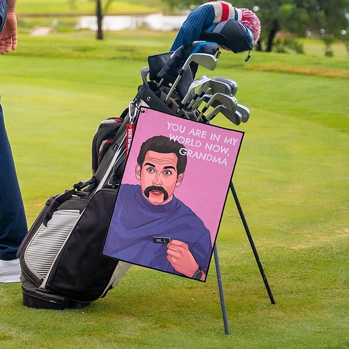 ZEETY Funny Golf Towel – 16" x 24" Premium Microfiber with Clip Holder for Golf Bags – Golf Accessories & Gifts for Men and Women (My World, Grandma)