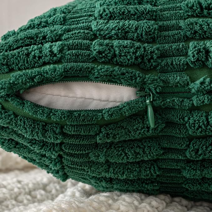 MIULEE Pack of 2 Dark Green Corduroy Decorative Pillow Covers 18x18 Inch Soft Boho Striped Throw Pillow Covers Modern Farmhouse Home Decor for Sofa Living Room Couch Bed