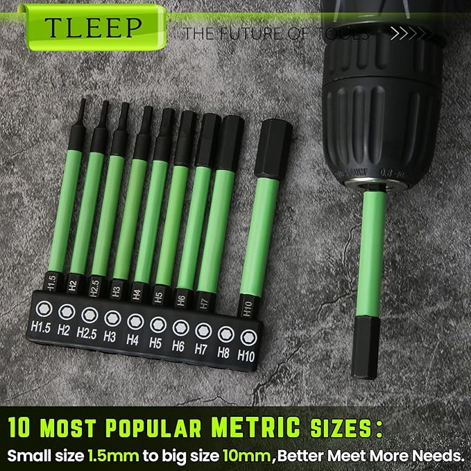 3.5" Long 1/4" Hex Head Allen Wrench Drill Bits, Metric 1.5MM to 10MM Impact Driver Bit Set, Magnetic Tips Magnetic Screwdriver Bits Hex Drill Bit Set, S2 Steel, New Version, 10Pcs, Storage Box