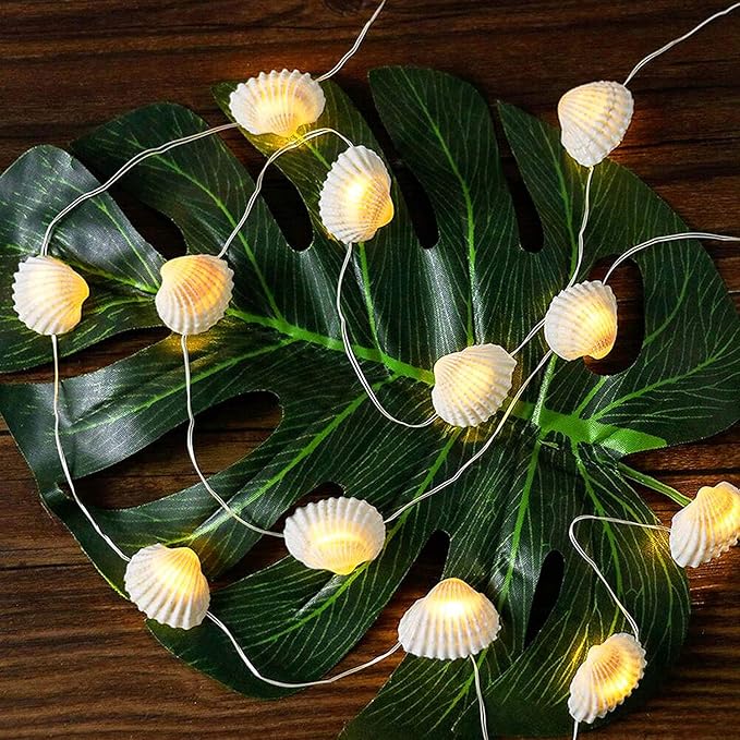 Natural Beach Seashell String Lights 13.85 Ft 40 Warm White LED Weatherproof Battery Operated 8 Modes Ocean Lights for Holiday Parties Bedrooms Weddings Gardens with Remote and Timer