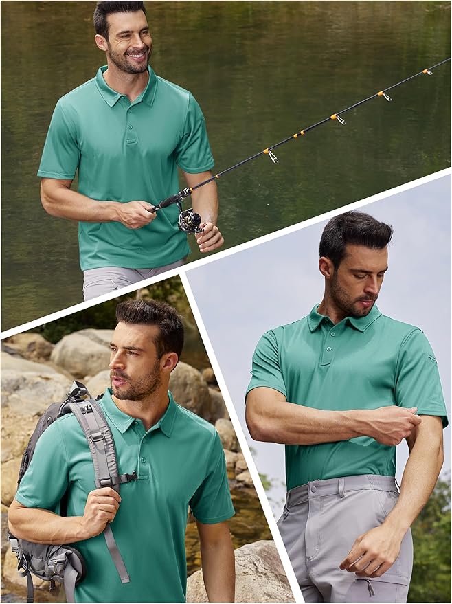 TACVASEN Mens Polo Shirt Short Sleeve Tactical Performance Collared Work Golf Shirts Dry Fit Pique Polos for Summer