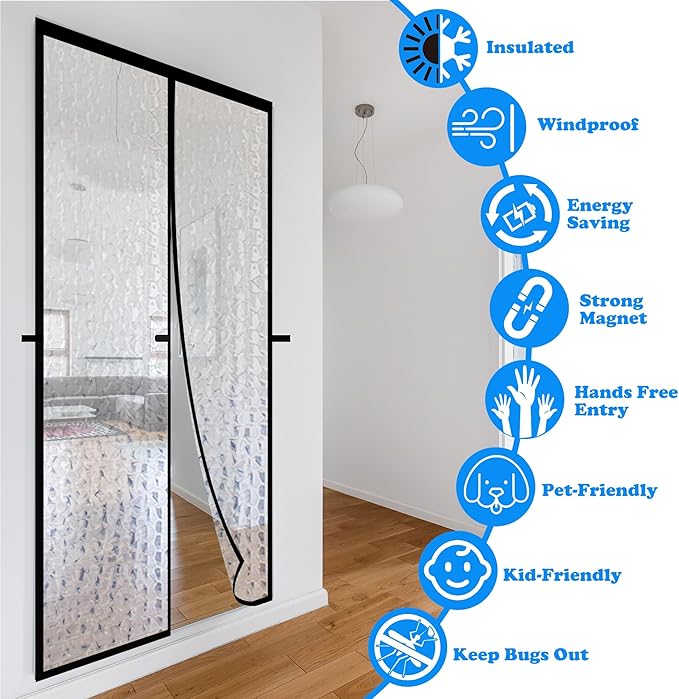 RELIANCER Magnetic Thermal Insulated Door Curtain,Waterproof EVA Door Cover,Fit Doors Size Up to 48"x96",Temperature Protection Insulated Doorway Curtain Partition,Patio Self-Closing Doors Net Screen