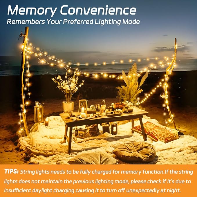 Solar Fairy Lights Outdoor Waterproof,16.4ft 50LED Solar String Lights for Outside 8 Modes 2 Packs for Christmas Halloween Holiday Patio Backyard Garden Deorations Warm White