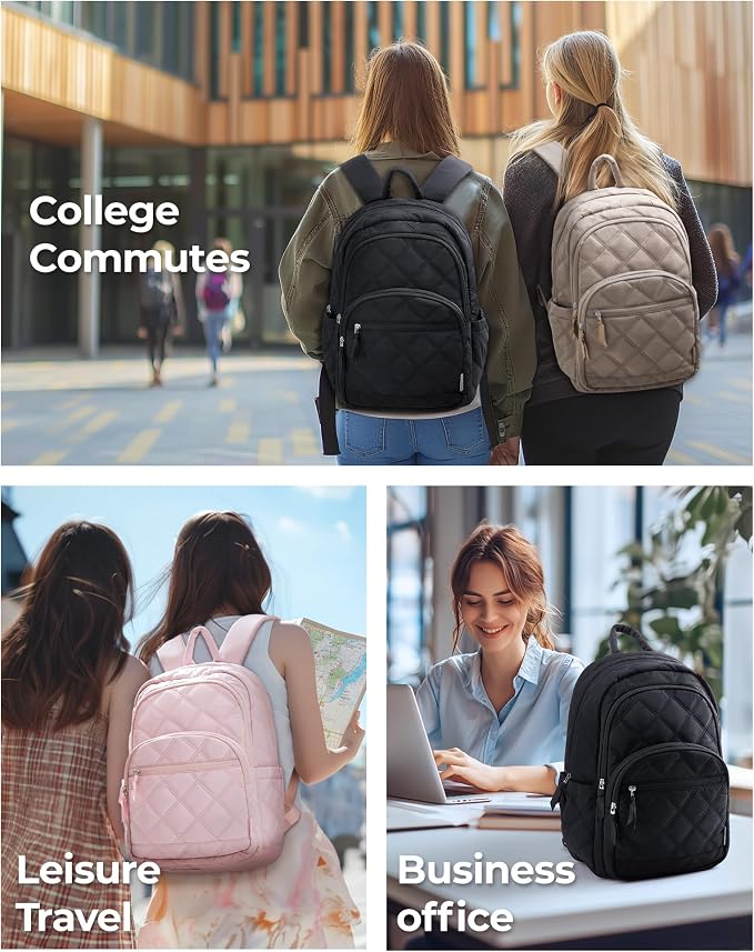 BAGSMART College Laptop Backpack,Cute Travel Backpack for Women,Quilted Computer Bookbag