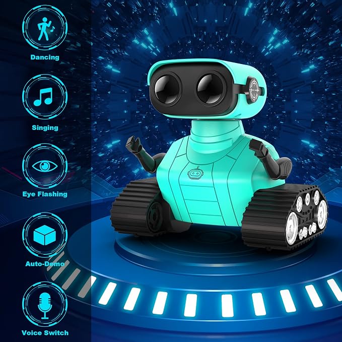 Hamourd Robot Toys - Kids Toys Rechargeable RC Robots, Remote Control Toy with Auto-Demonstration, Flexible Head & Arms, Dance Moves, Music, Shining LED Eyes, for Girls Boys