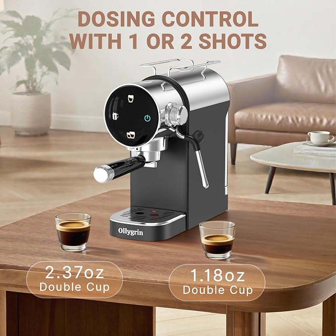 Ollygrin 20 Bar Espresso Coffee Machine, Semi-Automatic Espresso Machine with Touch Panel, 1350W Espresso Maker with Steam Wand, Removable Drip Tray & Water Tank, Modern Design for Latte & Cappuccino