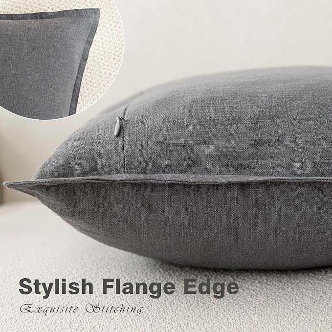 Foindtower Pack of 2, Decorative Linen Solid Throw Pillow Covers Soft Accent Square Cushion Case Boho Farmhouse Pillowcase for Chair Couch Sofa Bedroom Living Room Home Decor 26 x 26 Inch Grey