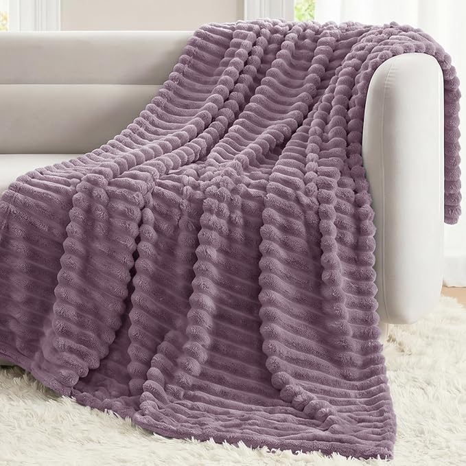 Dusty Purple Twin Blanket for Bed & Couch, 60 x 80 Inch | 300GSM Ribbed Fleece Blanket, Soft, Cozy & Lightweight, OEKO-TEX Certified, All-Season Use for Travel, Dorm & Home Decor