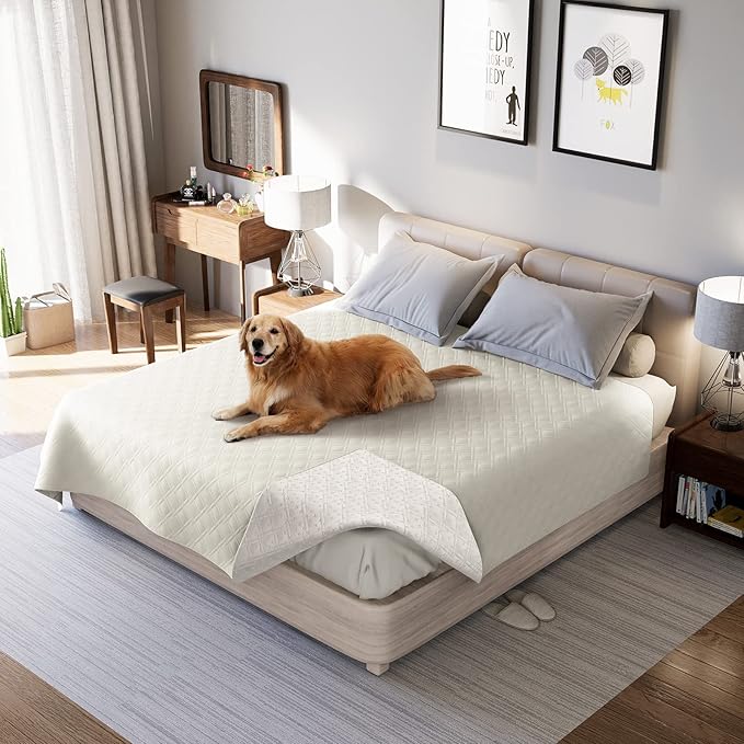 Waterproof Dog Bed Covers for Couch Protection, Water-Resistant Soft Dog Pet Blanket Anti-Slip Dog Blanket for Bed, for Furniture Bed Couch Sofa (Ivory White,68x82inch)