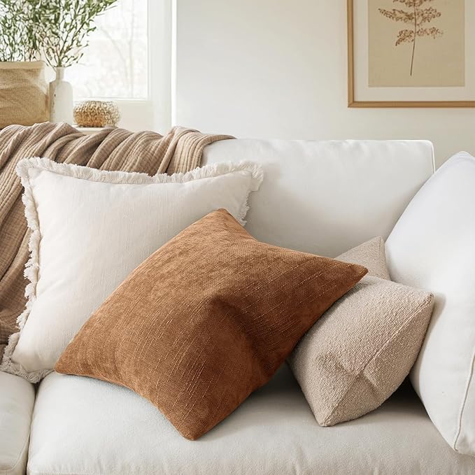 MIULEE 26x26 Inch Euro Textured Chenille Throw Pillow Covers Brown | Pack of 2 Decorative Soft Throw Pillows,Solid Textured Cushion Covers,Modern Home Decor for Bed Couch Sofa Bedroom Livingroom