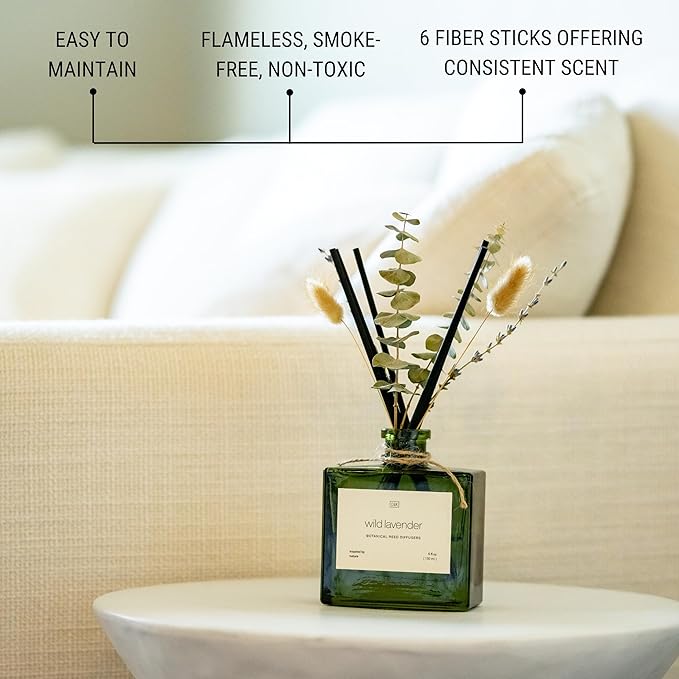 Craft & Kin Reed Diffuser with Dried Flowers | 5 oz White Lavender Scented Winter Reed Diffusers for Home, Bathroom | Scent Sticks | Elegant Fragrance Home Decor for Men & Women