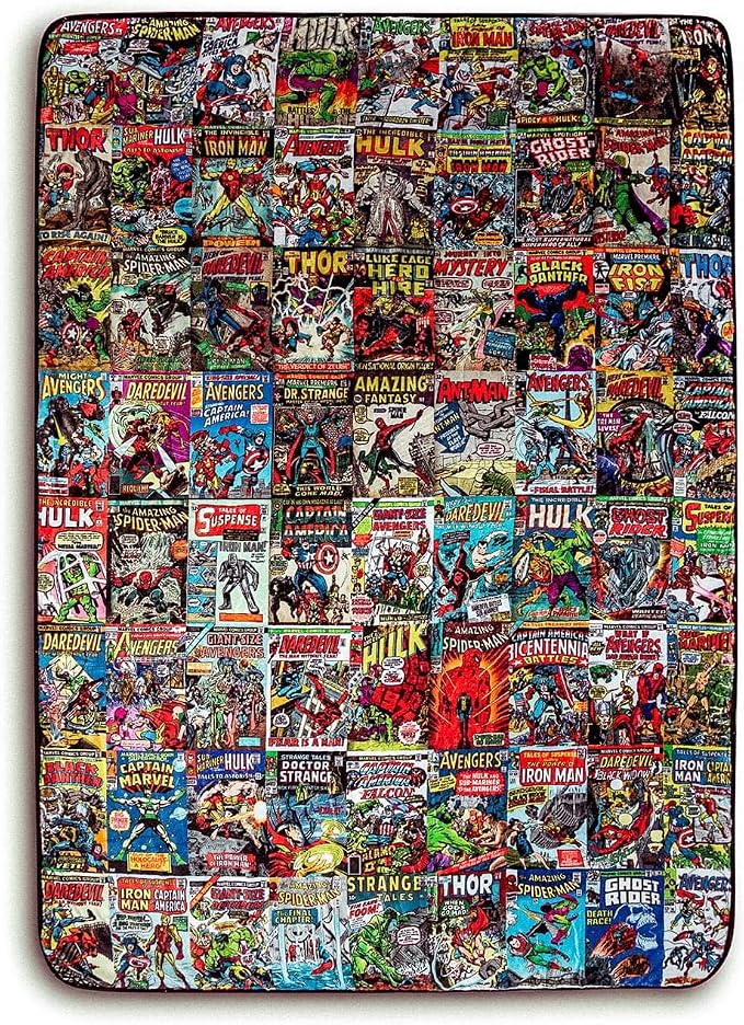 Marvel Comics Oversized Fleece Throw Blanket With Spider-Man, Captain America, Black Panther, More | Superhero Geeky Home Decor | Soft And Cozy Sherpa Blanket | 54 x 72 Inches