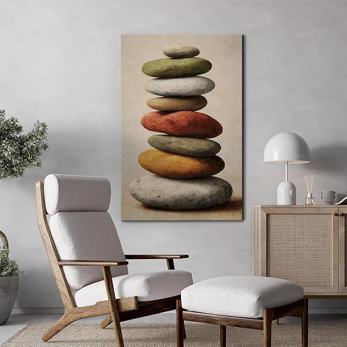 wall26 Canvas Print Wall Art Stacked Zen Stones in Rain Tranquil Nature Photography Realism Rustic Colorful Multicolor for Living Room, Bedroom, Bathroom - 16"x24"