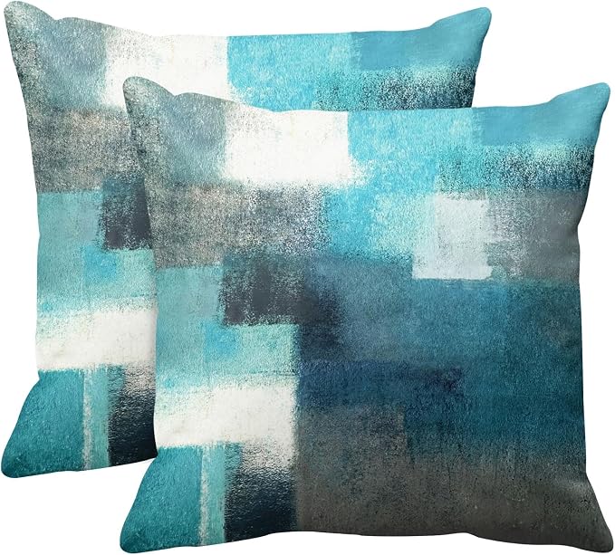 Emvency Throw Pillow Covers Set of 2, 20 x 20 Inch, Turquoise White Gray | Abstract Modern Painting Outdoor Decorative Square Pillow Cases Couch Cushion Case for Couch Bed Sofa Living Room Home Decor
