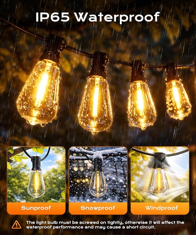 Outdoor String Lights, 100FT Patio Lights for Outside, Smart App & Remote Control with Timer, Dimmable with 4 Scene Modes, Warm White Waterproof LED Bulbs for Garden, Yard and Backyard Decor